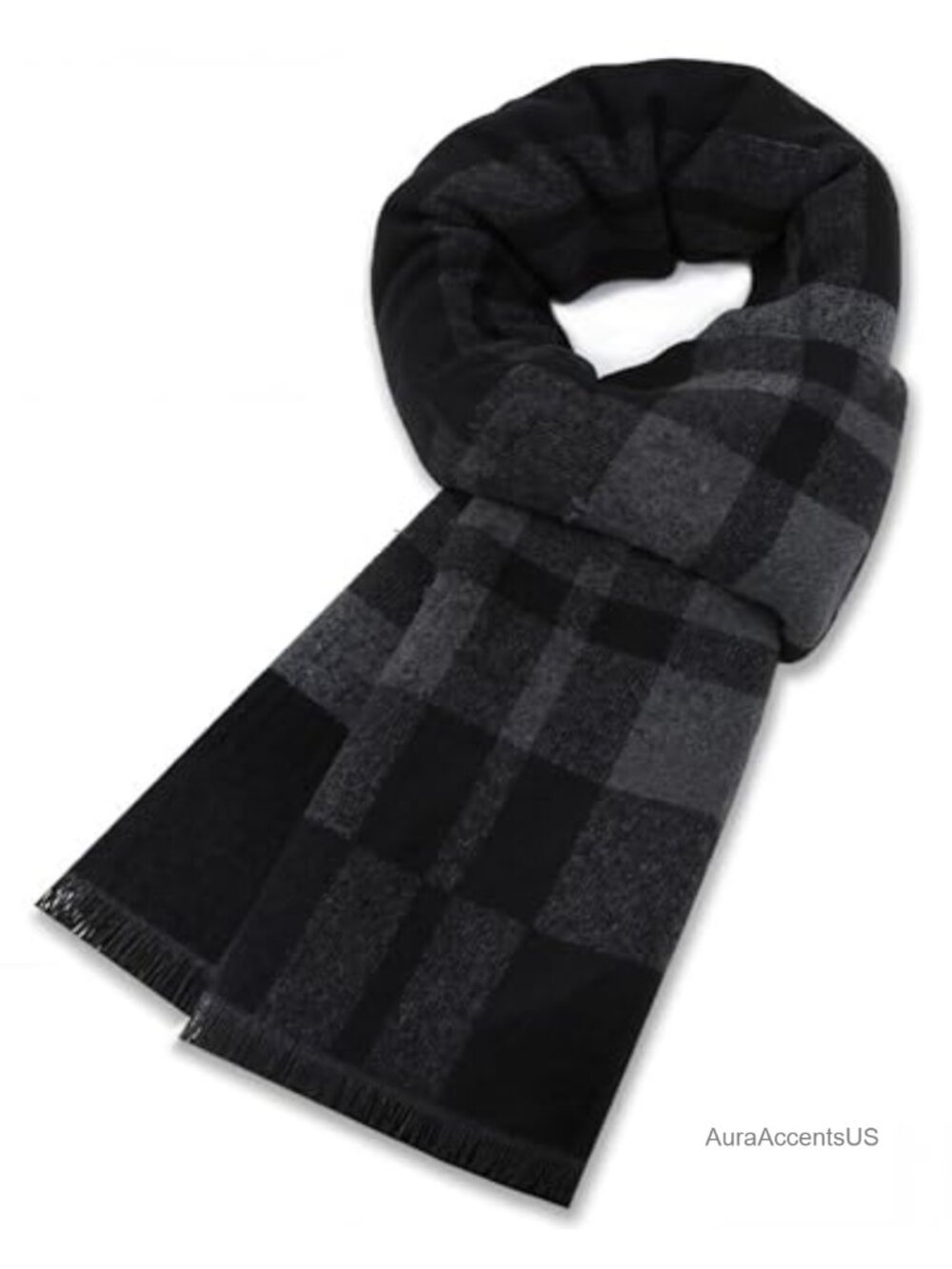 Mens Winter Scarf Wool Blend Extra Long Plaid Cashmere Feel